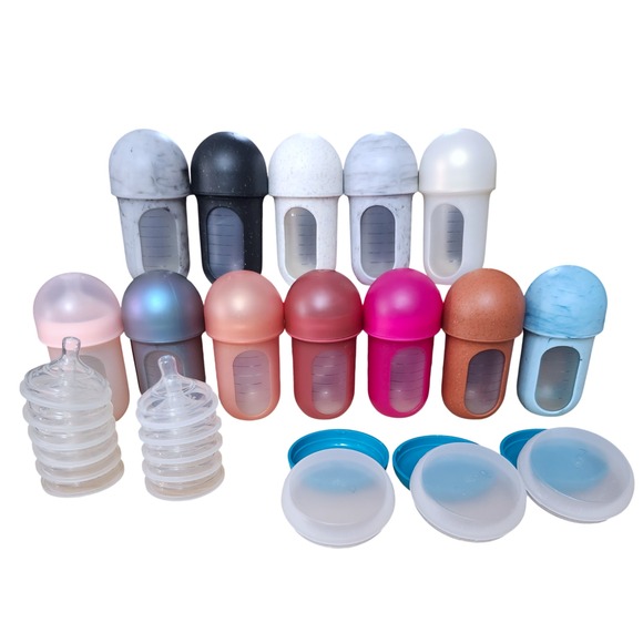 Big Lot Of Boon Nursh Baby Bottles 8 oz and Size 3, 2 & 1 Nipples & Storage Buns - Picture 2 of 16